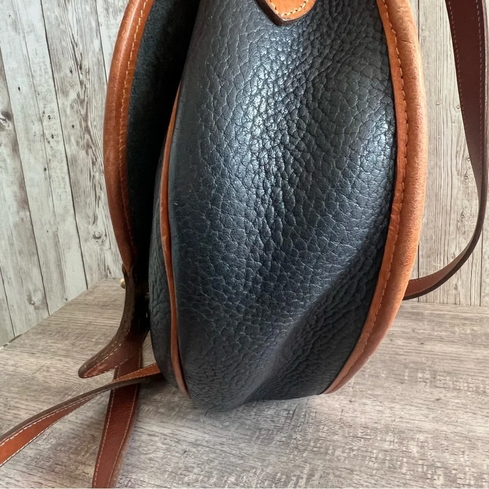 Dooney & Bourke Vintage Navy and Brown Leather Crossbody Satchel Bag